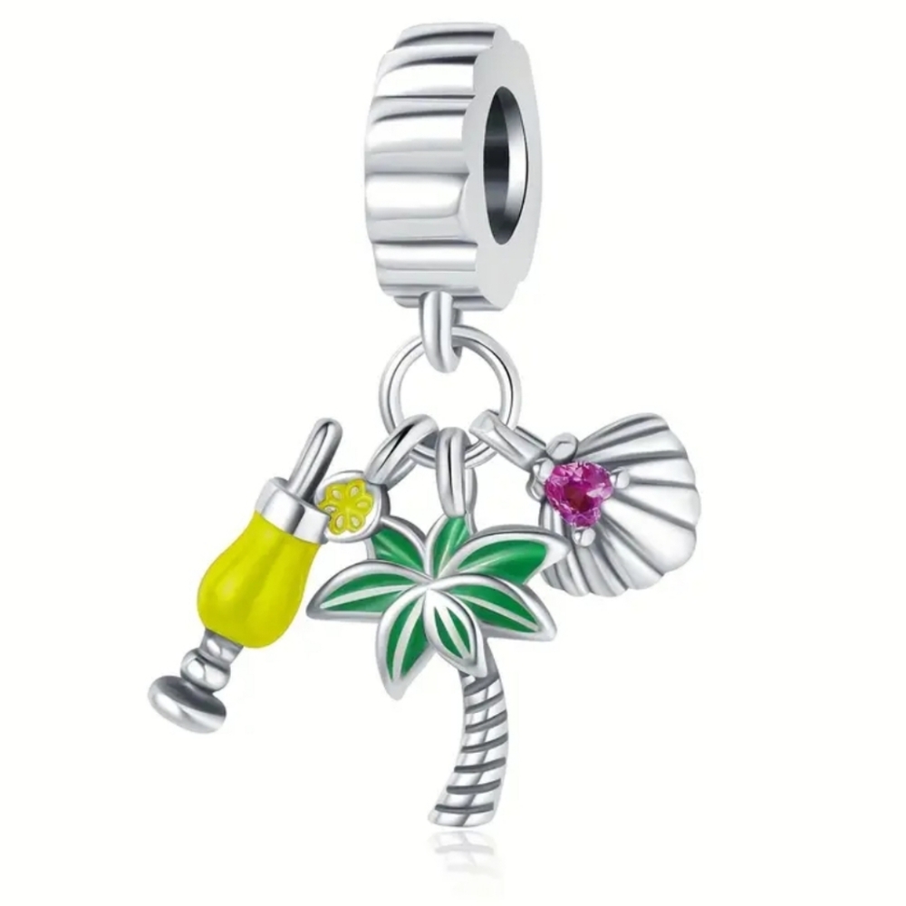 Silver Charm with Yellow, Green, and Pink Accents